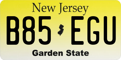 NJ license plate B85EGU