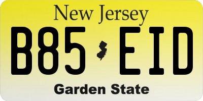 NJ license plate B85EID