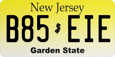 NJ license plate B85EIE