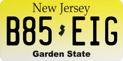 NJ license plate B85EIG