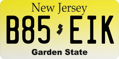 NJ license plate B85EIK