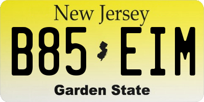 NJ license plate B85EIM