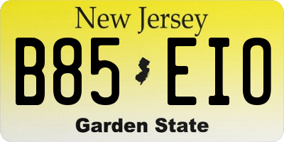 NJ license plate B85EIO