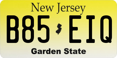 NJ license plate B85EIQ