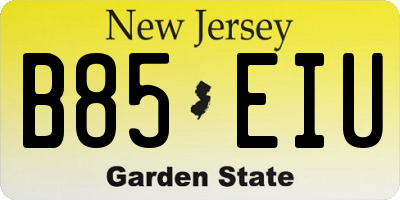 NJ license plate B85EIU