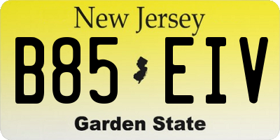 NJ license plate B85EIV