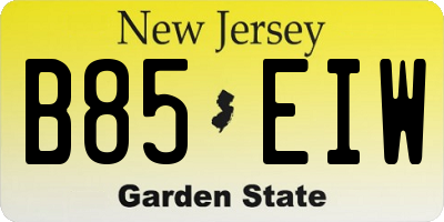 NJ license plate B85EIW