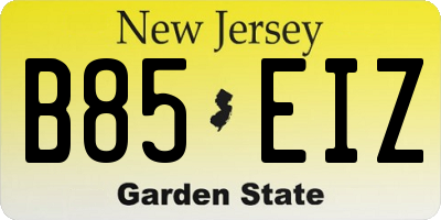 NJ license plate B85EIZ