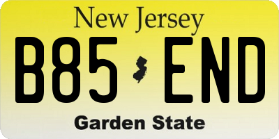 NJ license plate B85END