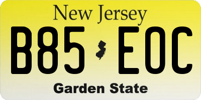 NJ license plate B85EOC