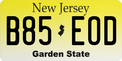 NJ license plate B85EOD