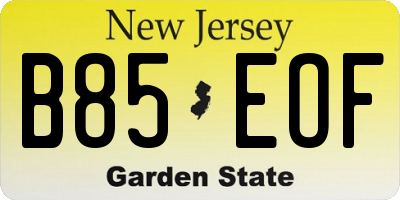 NJ license plate B85EOF