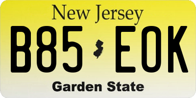 NJ license plate B85EOK