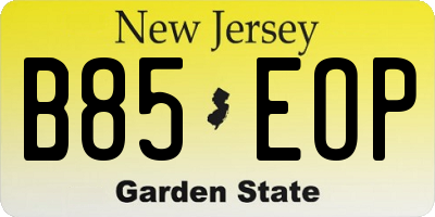 NJ license plate B85EOP