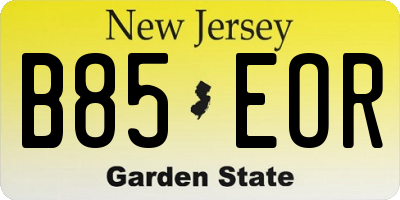 NJ license plate B85EOR