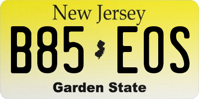 NJ license plate B85EOS