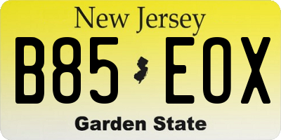 NJ license plate B85EOX