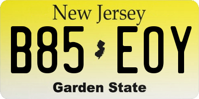 NJ license plate B85EOY
