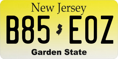 NJ license plate B85EOZ