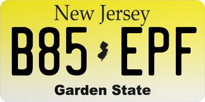 NJ license plate B85EPF