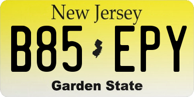 NJ license plate B85EPY