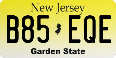 NJ license plate B85EQE