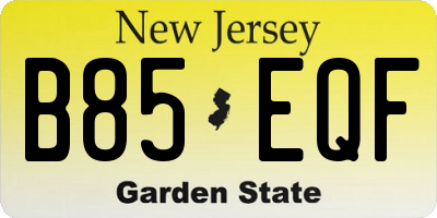 NJ license plate B85EQF