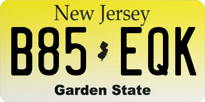 NJ license plate B85EQK