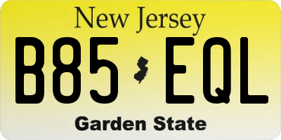 NJ license plate B85EQL