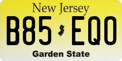 NJ license plate B85EQO