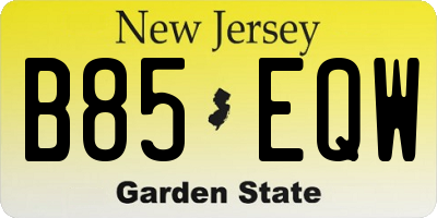 NJ license plate B85EQW