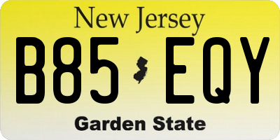 NJ license plate B85EQY