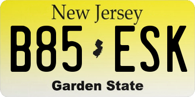 NJ license plate B85ESK