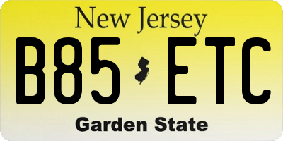 NJ license plate B85ETC