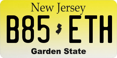 NJ license plate B85ETH