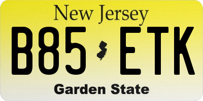 NJ license plate B85ETK