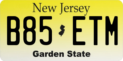 NJ license plate B85ETM