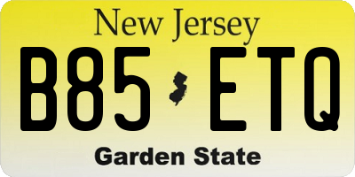 NJ license plate B85ETQ