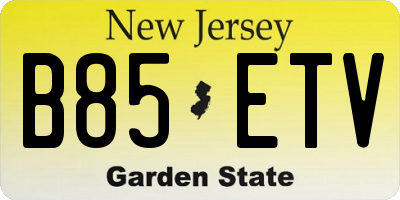NJ license plate B85ETV