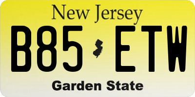 NJ license plate B85ETW