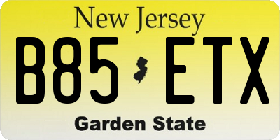 NJ license plate B85ETX