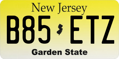 NJ license plate B85ETZ