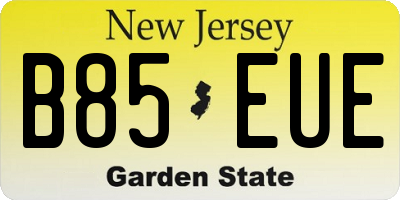 NJ license plate B85EUE