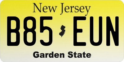 NJ license plate B85EUN