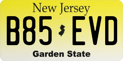 NJ license plate B85EVD