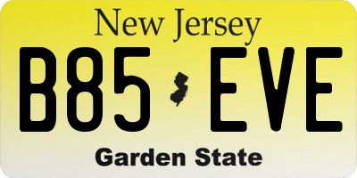 NJ license plate B85EVE