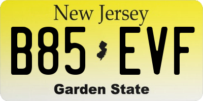 NJ license plate B85EVF