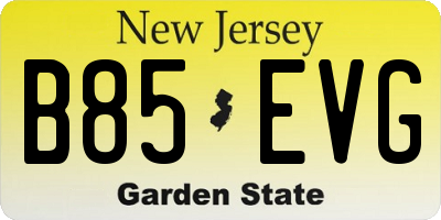 NJ license plate B85EVG