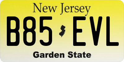 NJ license plate B85EVL