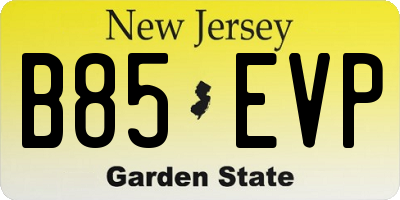 NJ license plate B85EVP